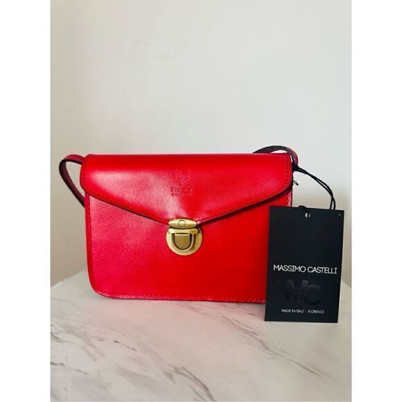 MASSIMO CASTELLO Tamonato Italian Leather Crossbody Bag Designer Luxury, Red NWT - Picture 1 of 15